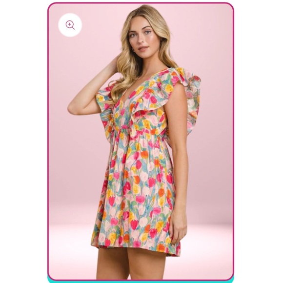 Flutter sleeve tulips Mini Dress - Picture 3 of 6